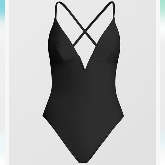 Cupshe One-Piece Bathing suit, Deep V front - black - Picture 5 of 16